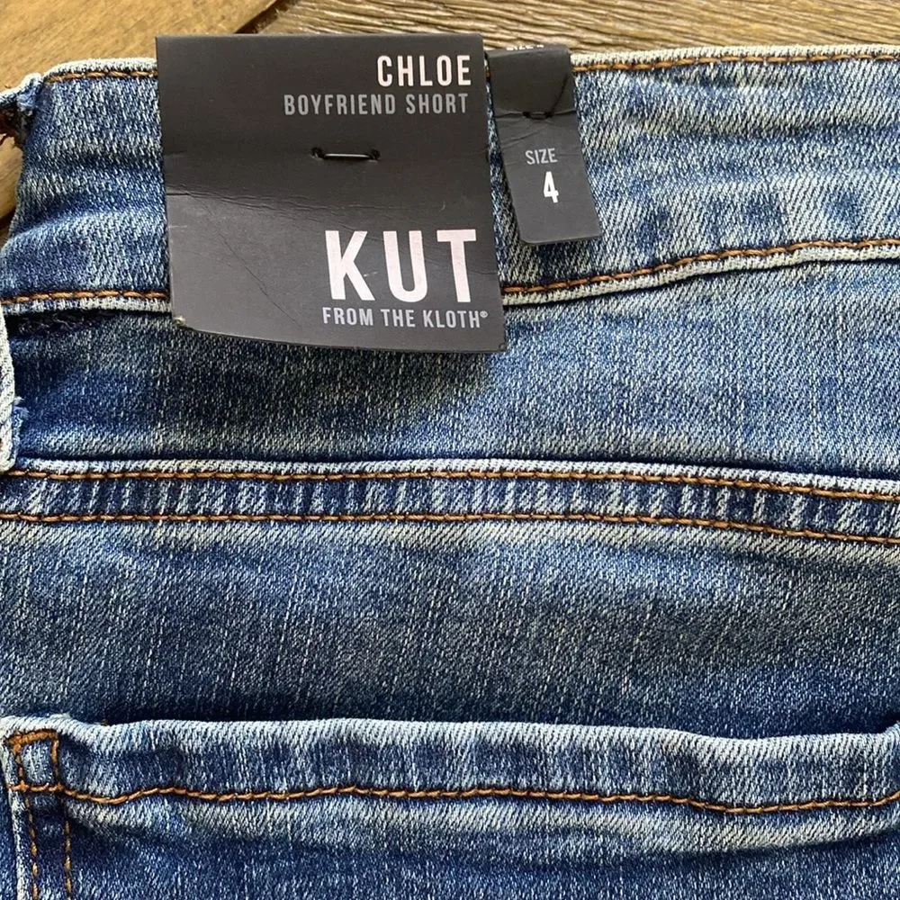 NWT Kut From The Kloth Chloe Boyfriend Shorts Size 4 High Waist Adjustable Hem